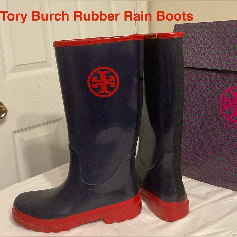 Tory Burch Blue and Red Authentic Rain Boots **IF NOT F/P* YOU MUST BUY LABEL*